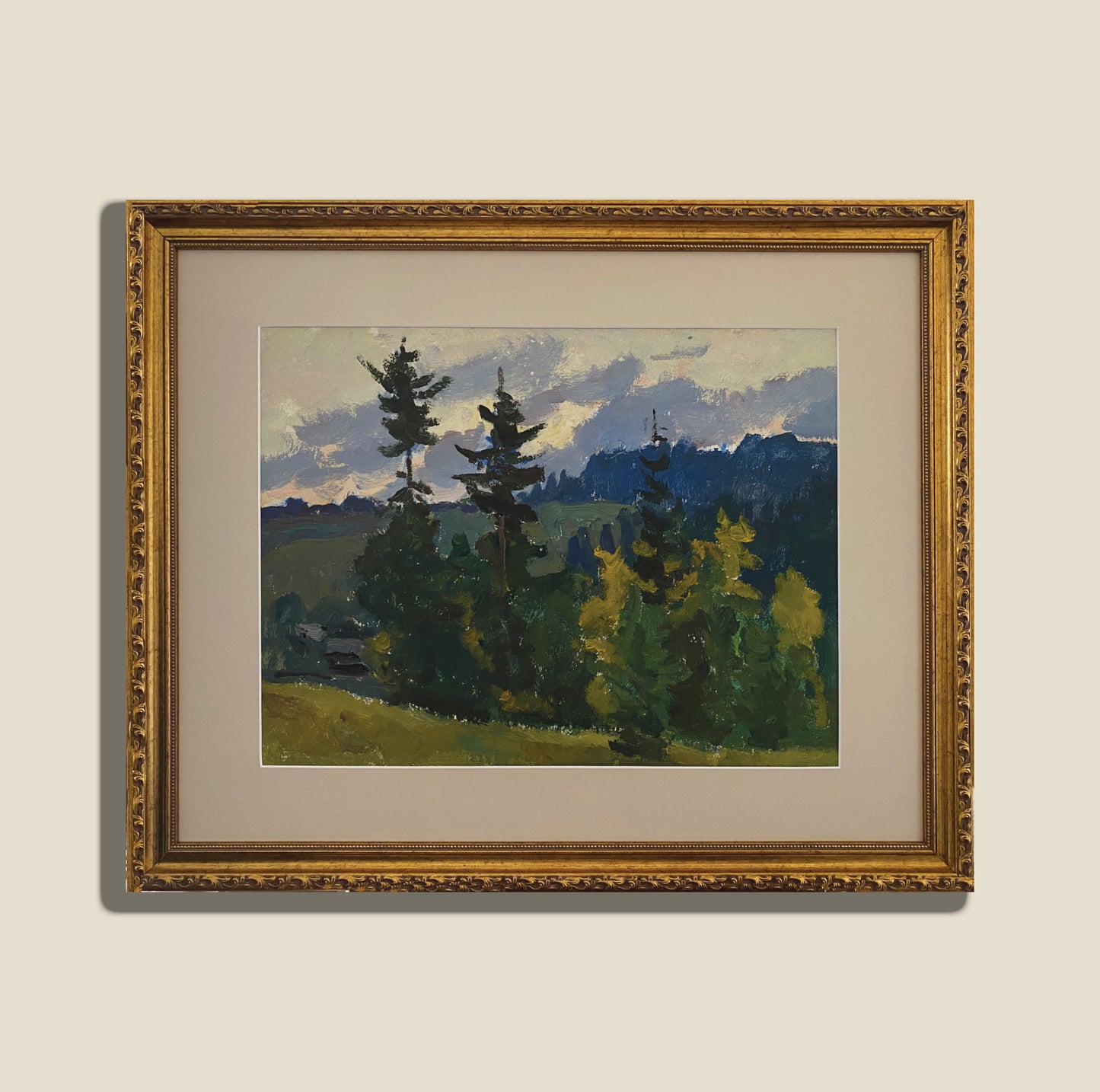 Landscape with trees and mountains. 1970s.