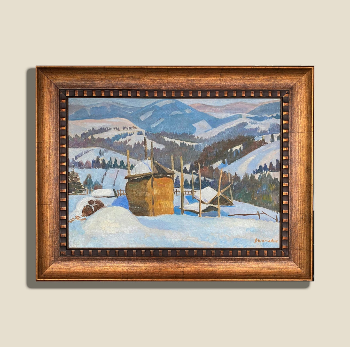 Winter im Dorf von Karpaty. 1970er.
