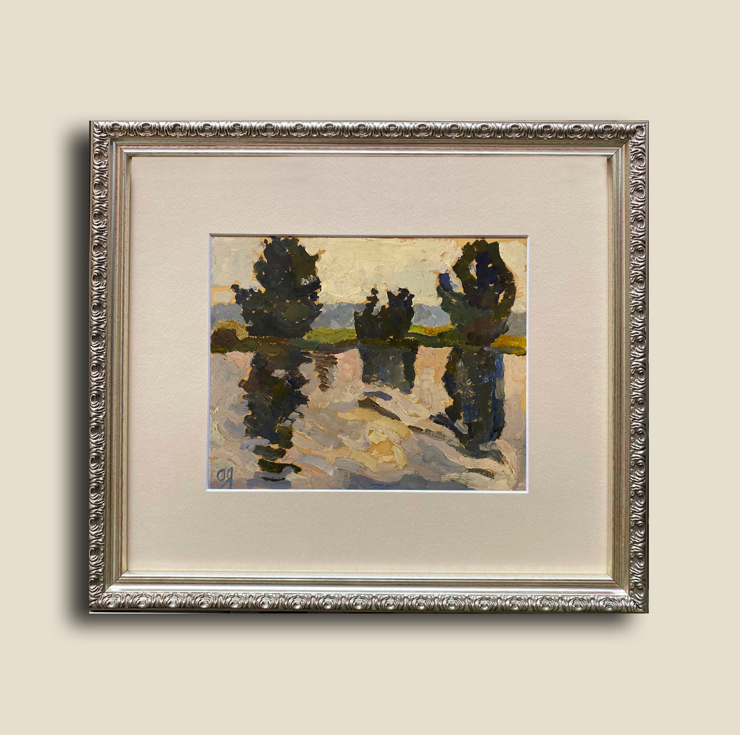 Landscape trees over the water. Circa 1980s