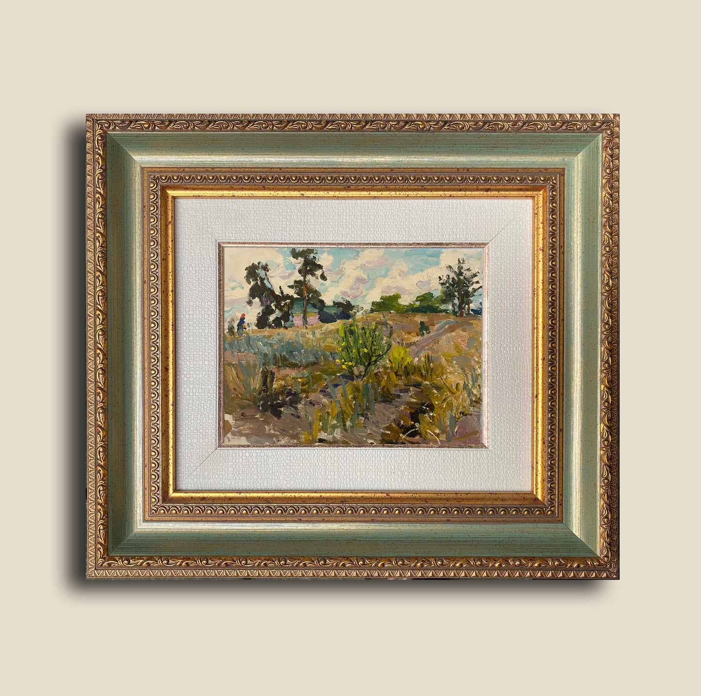Landscape with a dirt road. Circa 1980s.