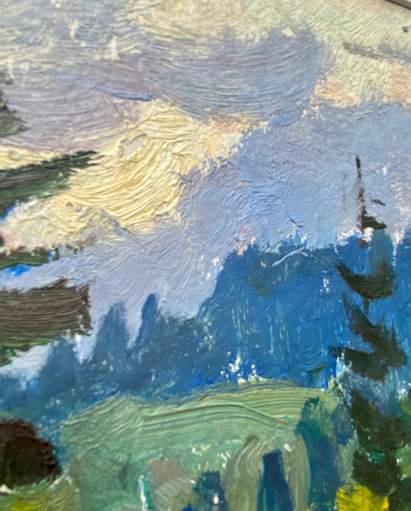 Landscape with trees and mountains. 1970s.