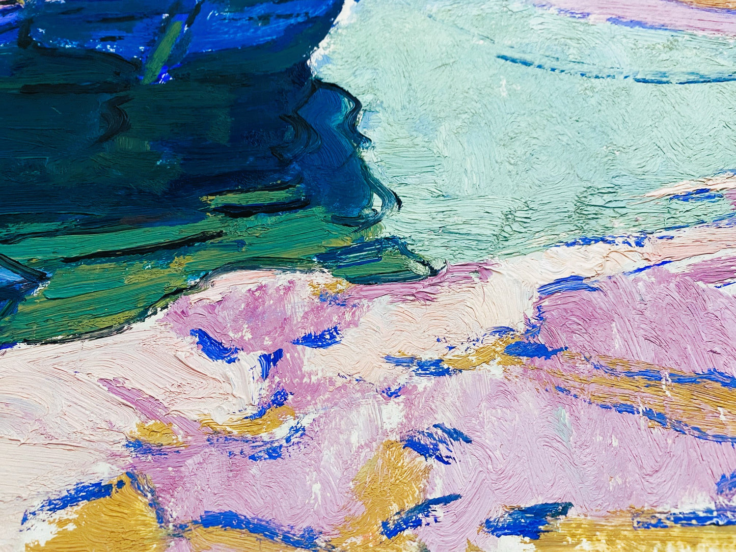 Seascape with boats on the sea. Circa 1970s