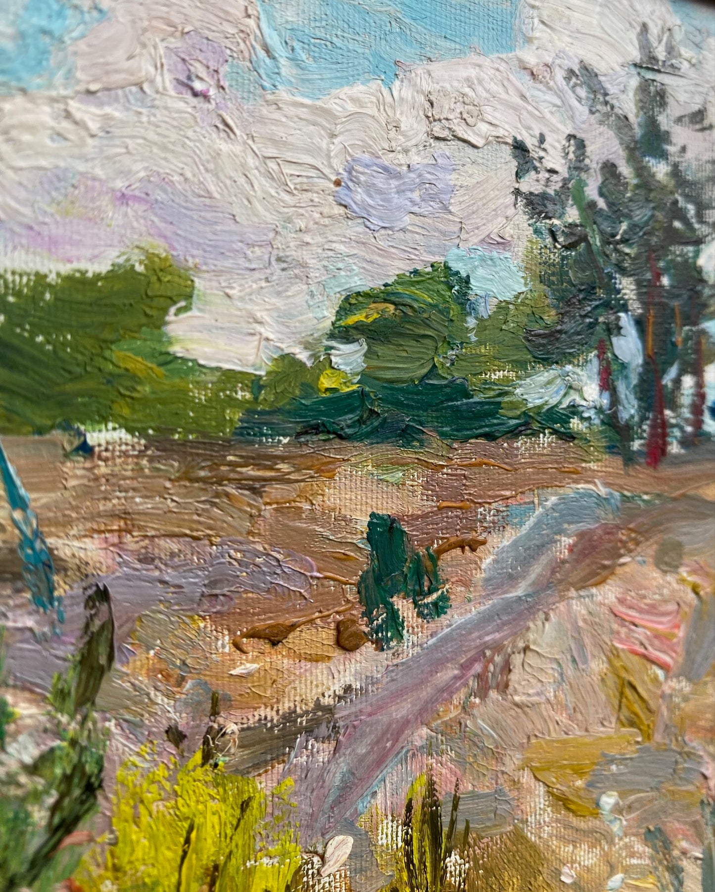 Landscape with a dirt road. Circa 1980s.