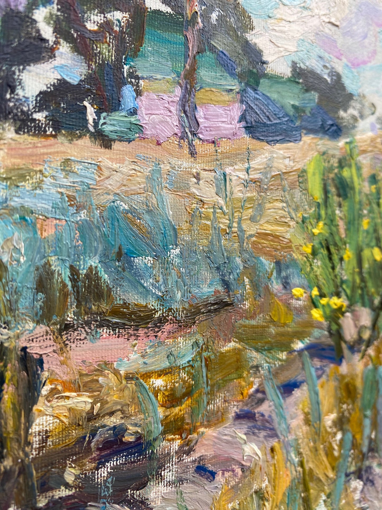 Landscape with a dirt road. Circa 1980s.