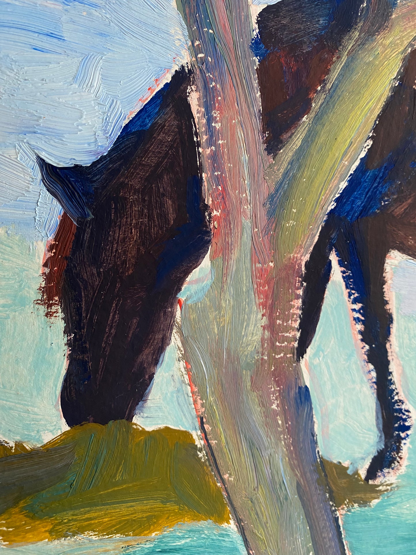 Winterlandschaft mit Pferd und Künstlern. 1979.