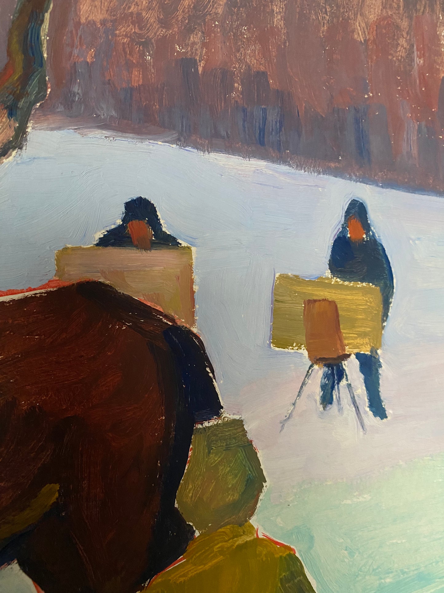 Winterlandschaft mit Pferd und Künstlern. 1979.