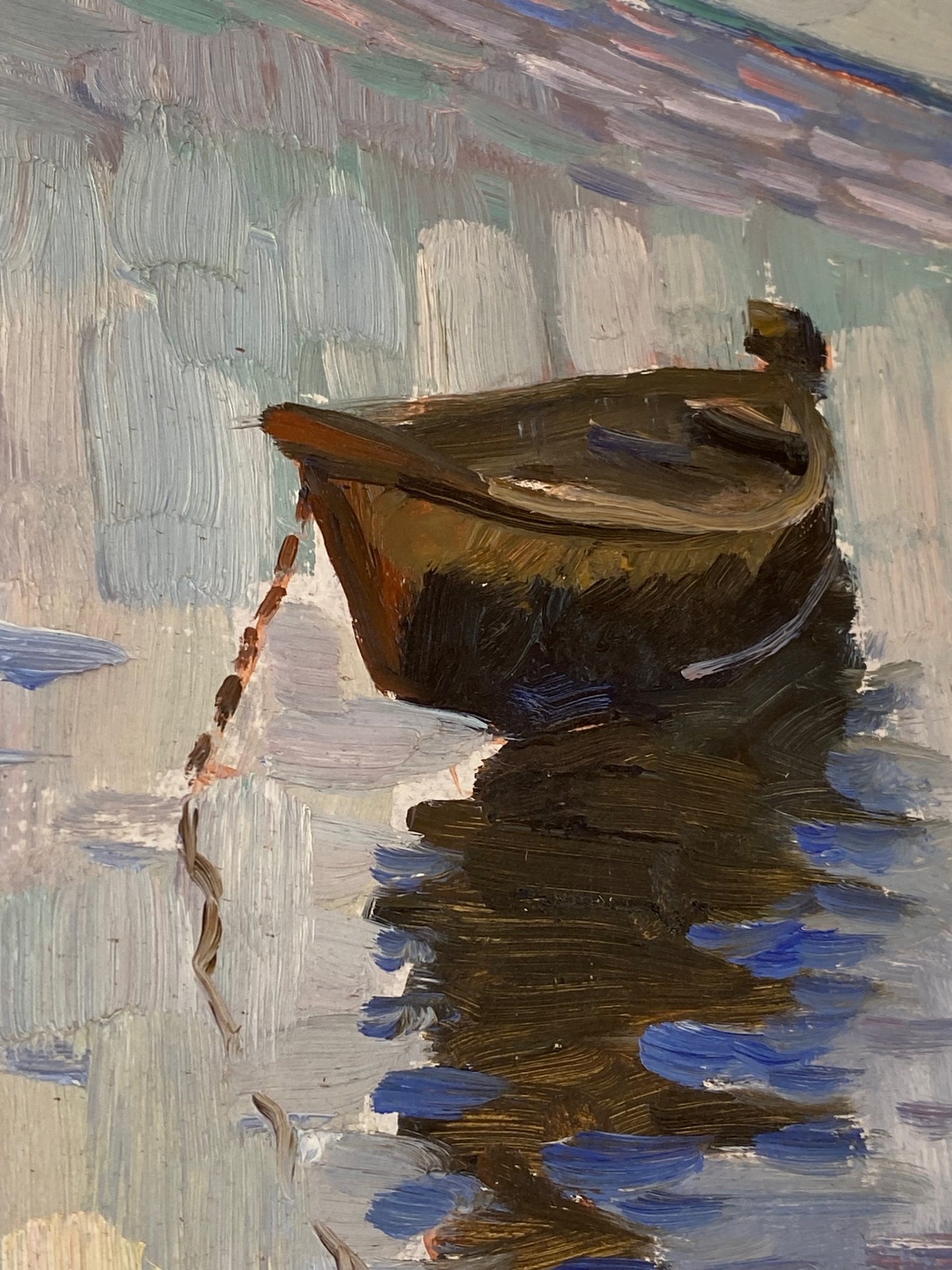 Landschaft mit einem Boot auf dem Fluss. 1962.