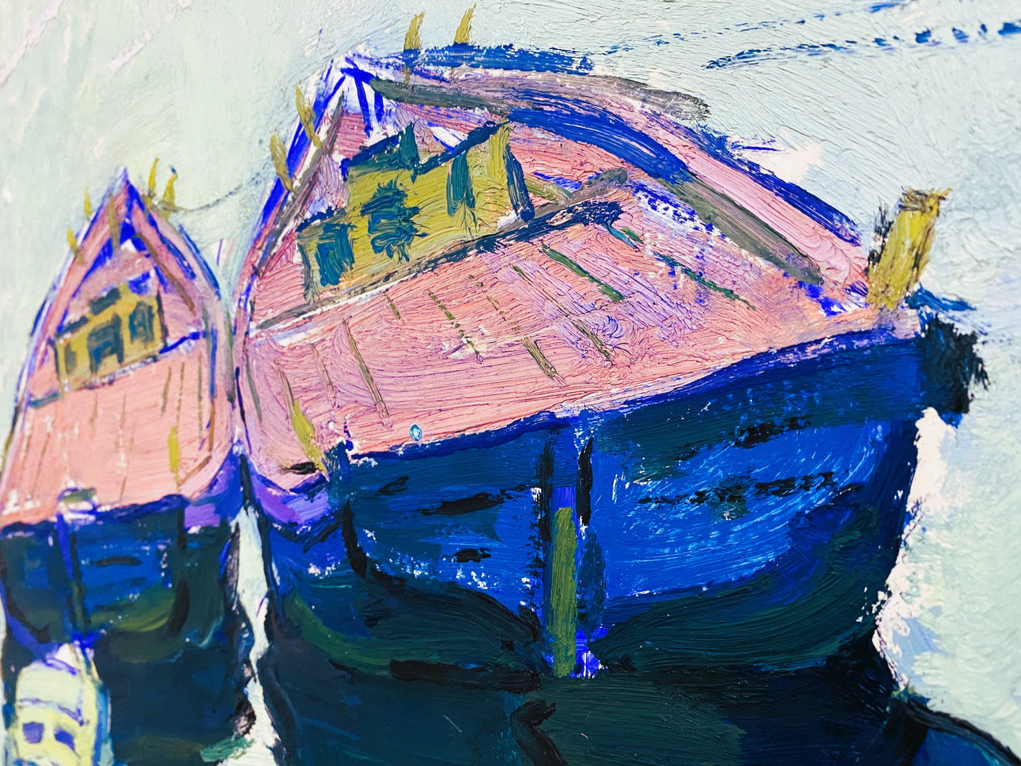 Seascape with boats on the sea. Circa 1970s