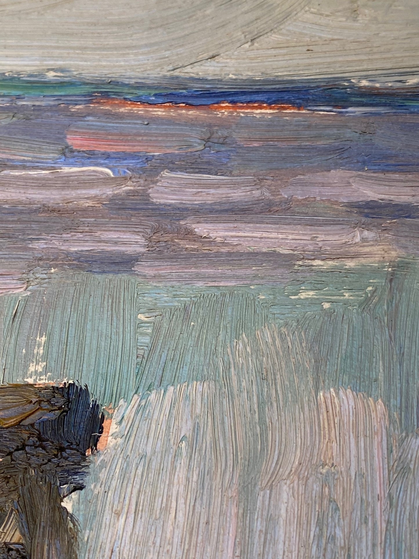 Landschaft mit einem Boot auf dem Fluss. 1962.