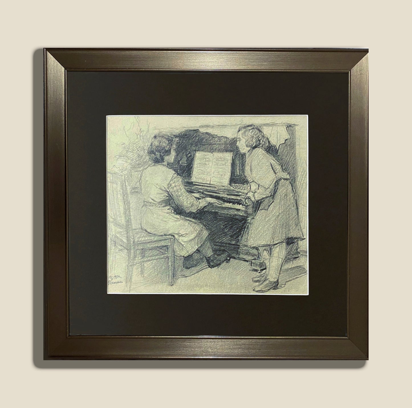 Zeichnung "Die Mädchen spielen Klavier". 1954.