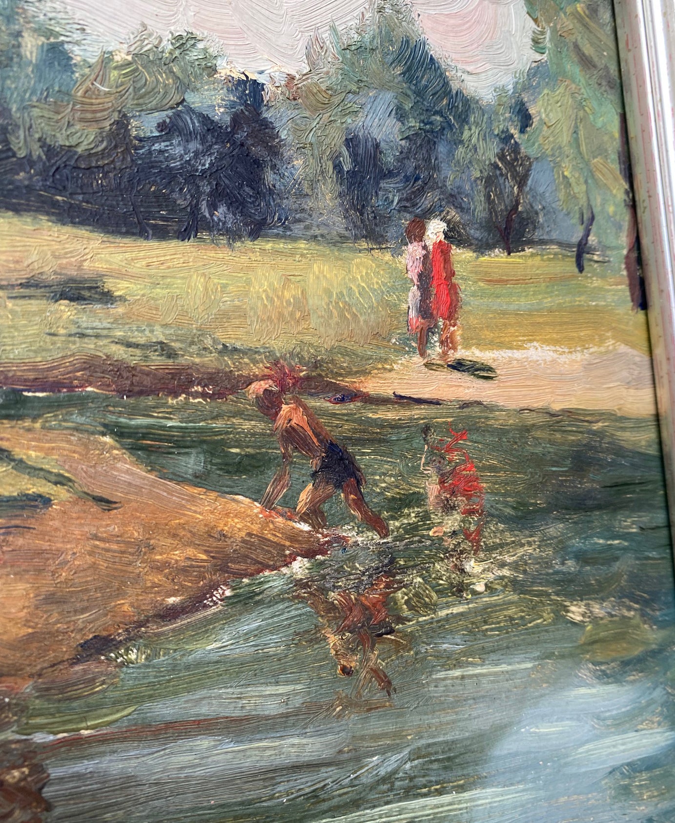 Landschaft mit Badenden am Ufer eines Waldsees. 1953.