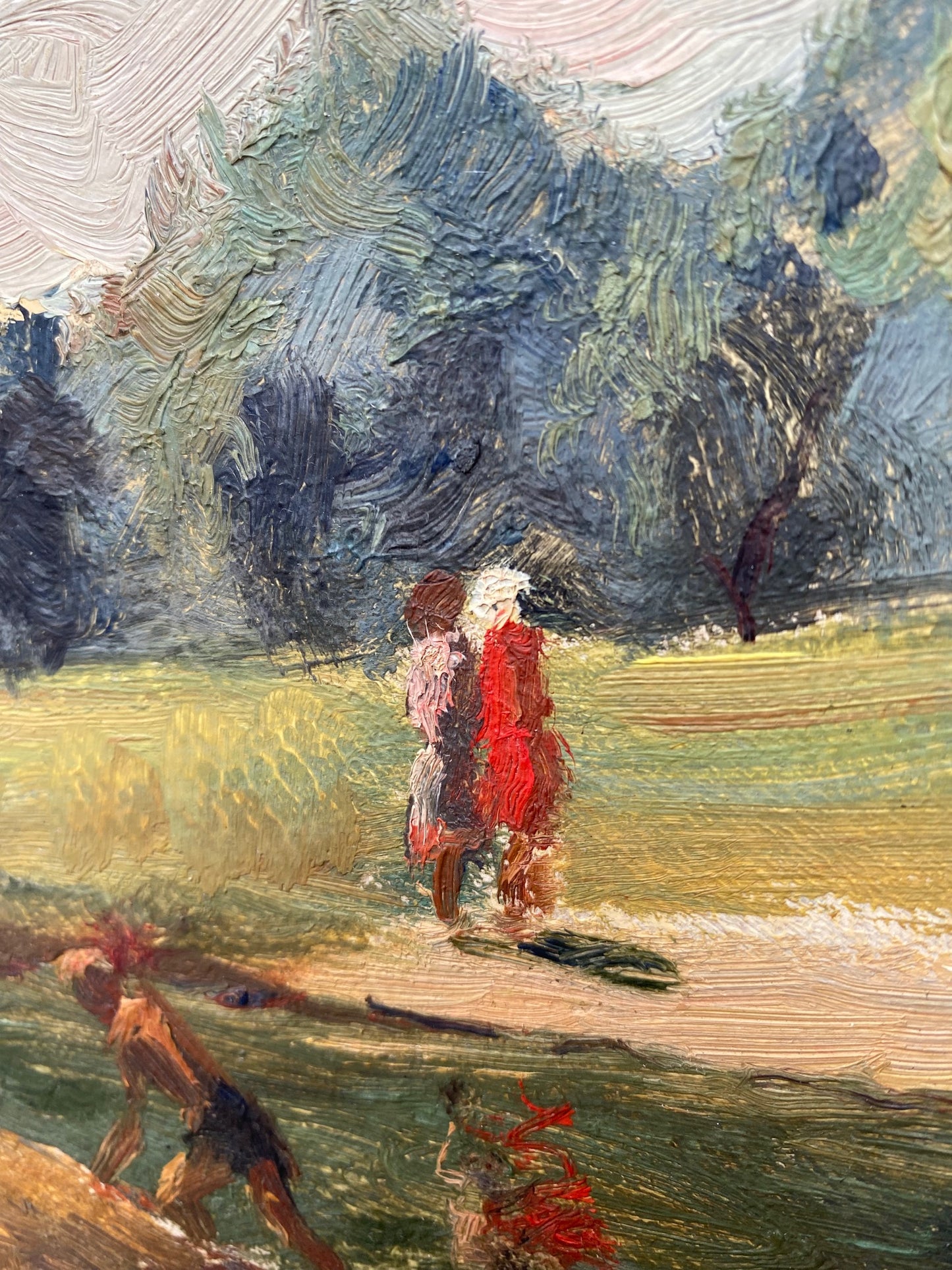 Landschaft mit Badenden am Ufer eines Waldsees. 1953.