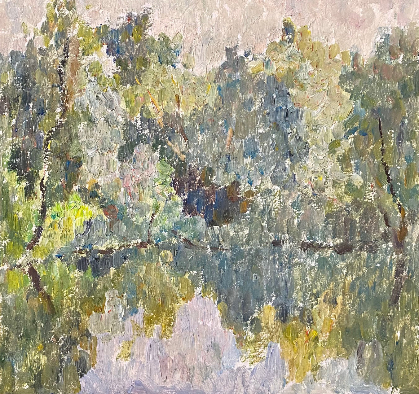 Landschaft mit See. Ungefähr 1980er Jahre.