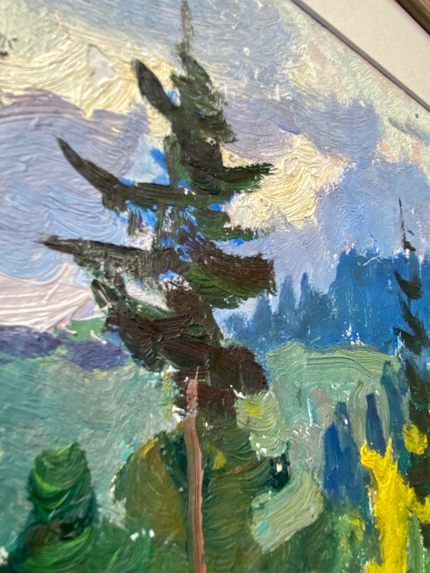 Landscape with trees and mountains. 1970s.