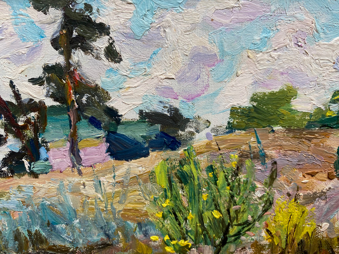 Landscape with a dirt road. Circa 1980s.