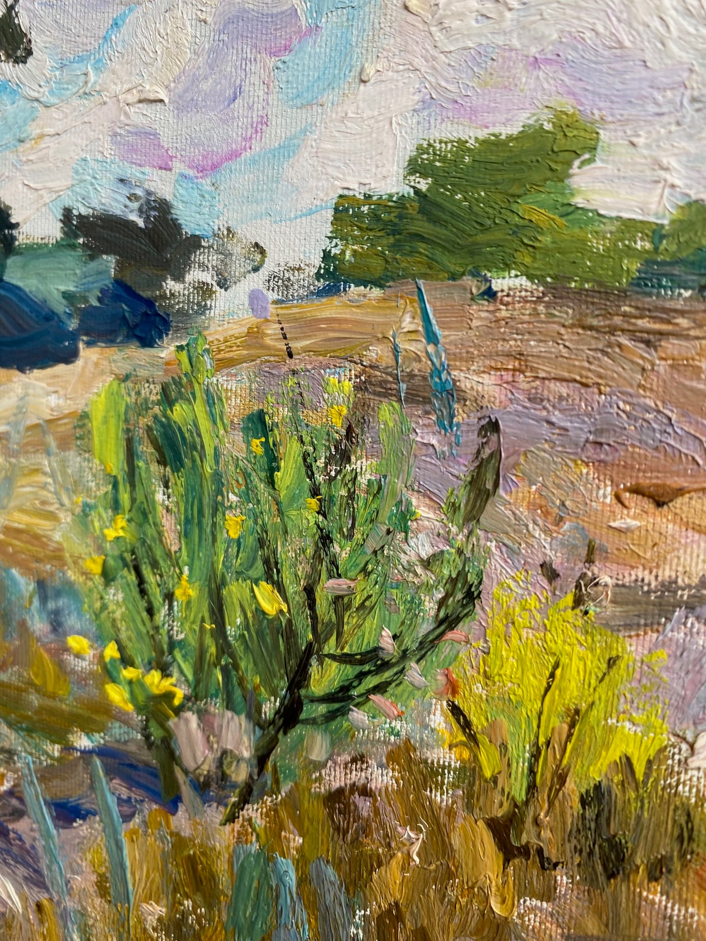 Landscape with a dirt road. Circa 1980s.