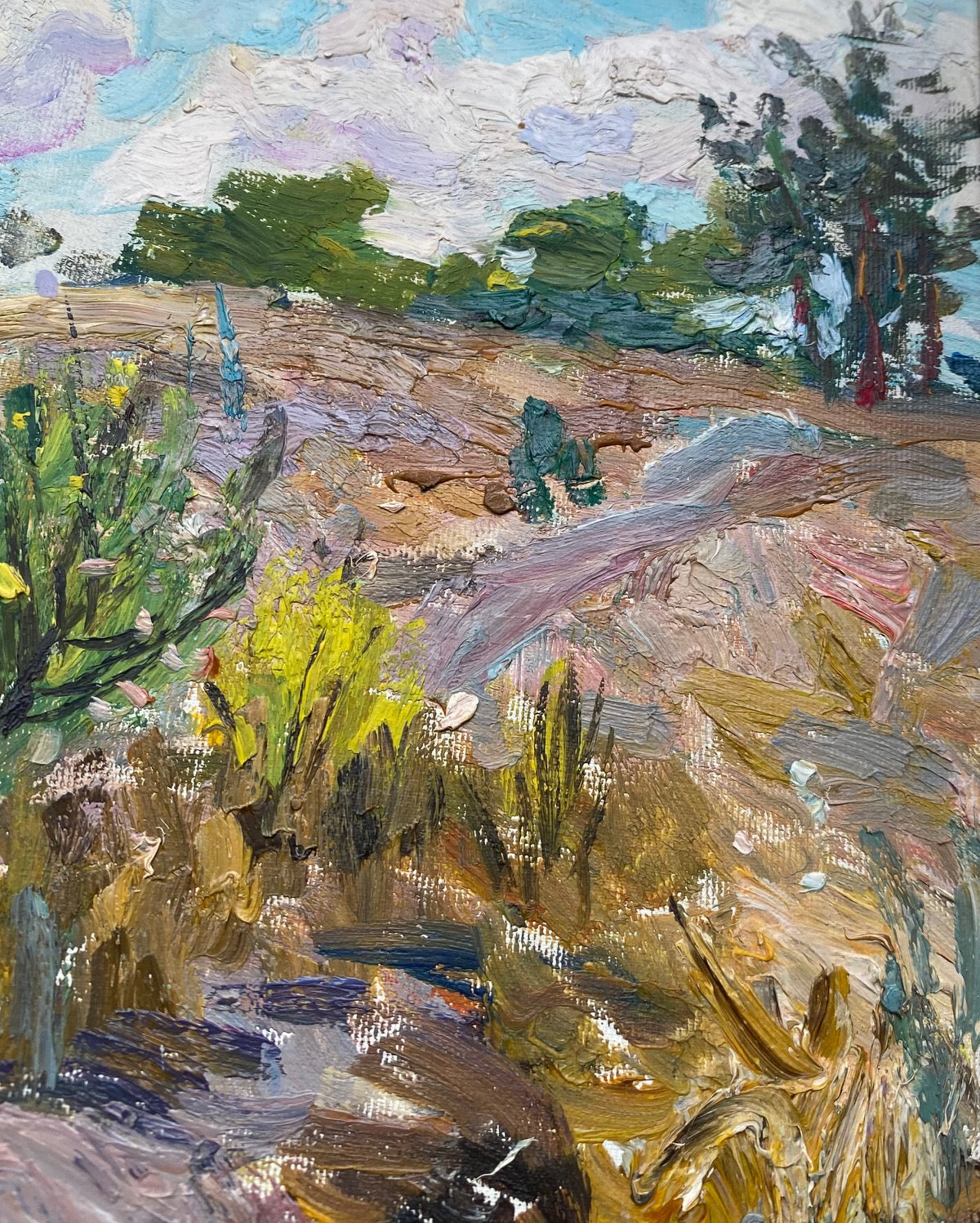 Landscape with a dirt road. Circa 1980s.