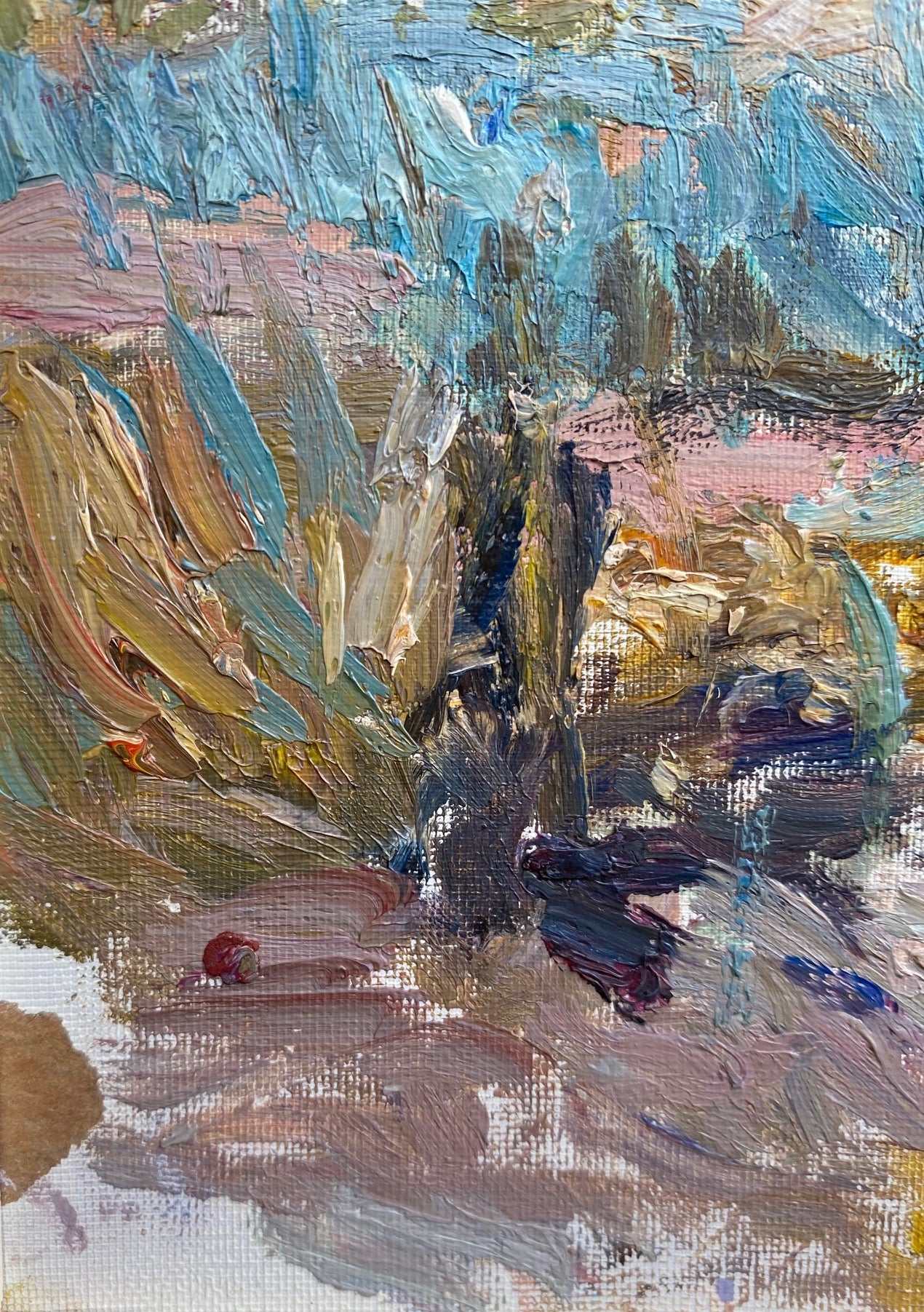 Landscape with a dirt road. Circa 1980s.