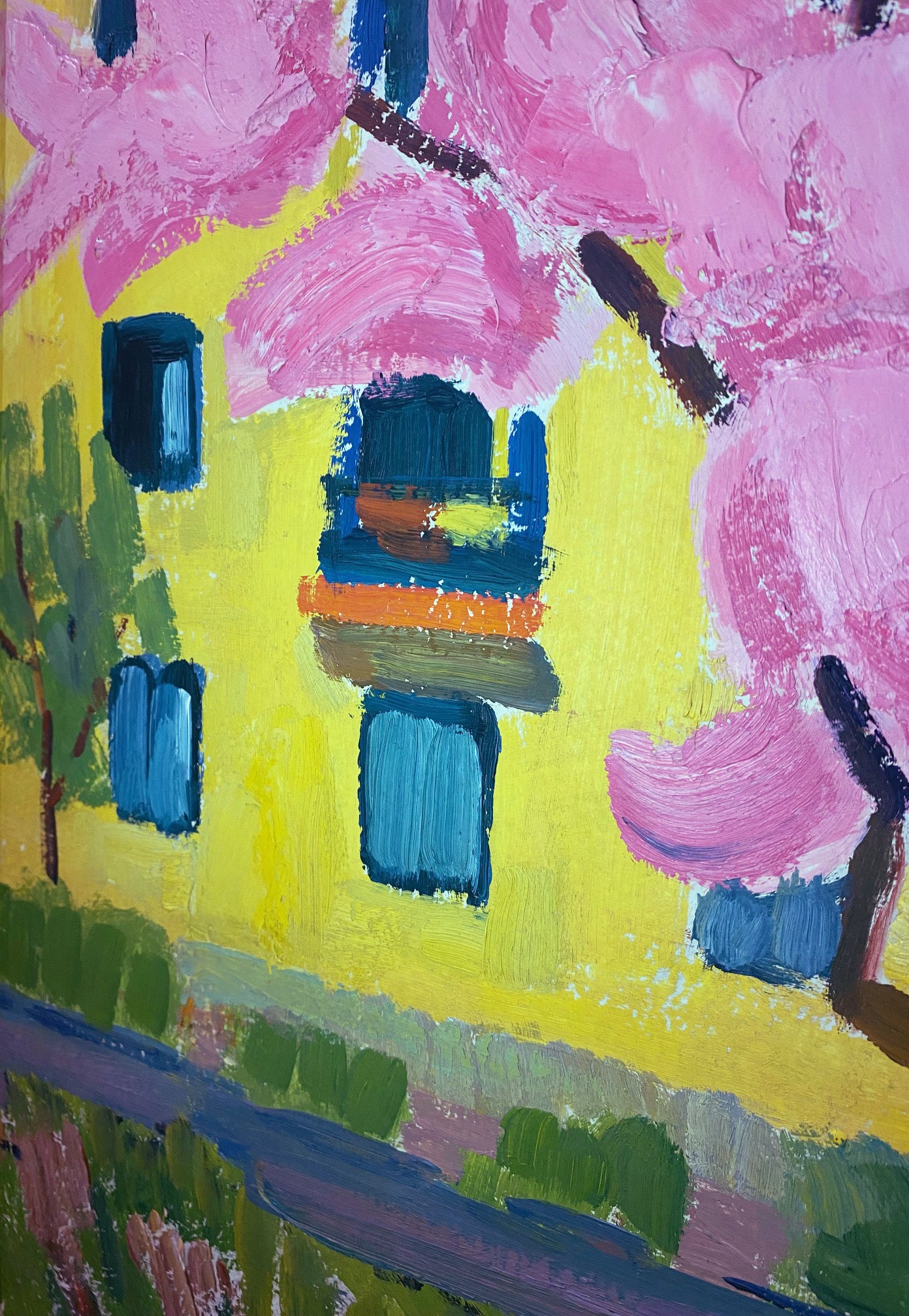 Stadtlandschaft mit rosafarbenem Baum. 1969.