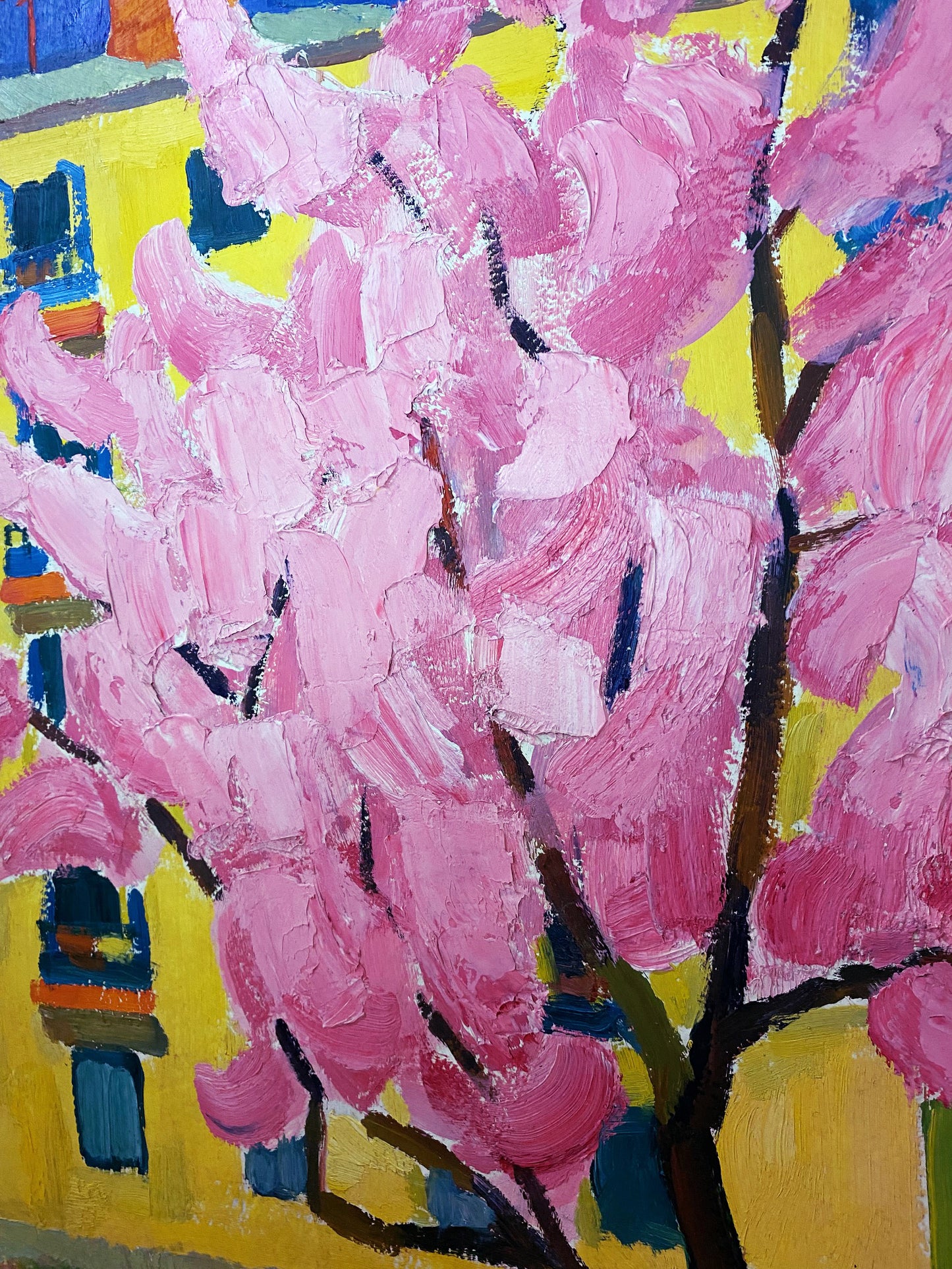 Stadtlandschaft mit rosafarbenem Baum. 1969.
