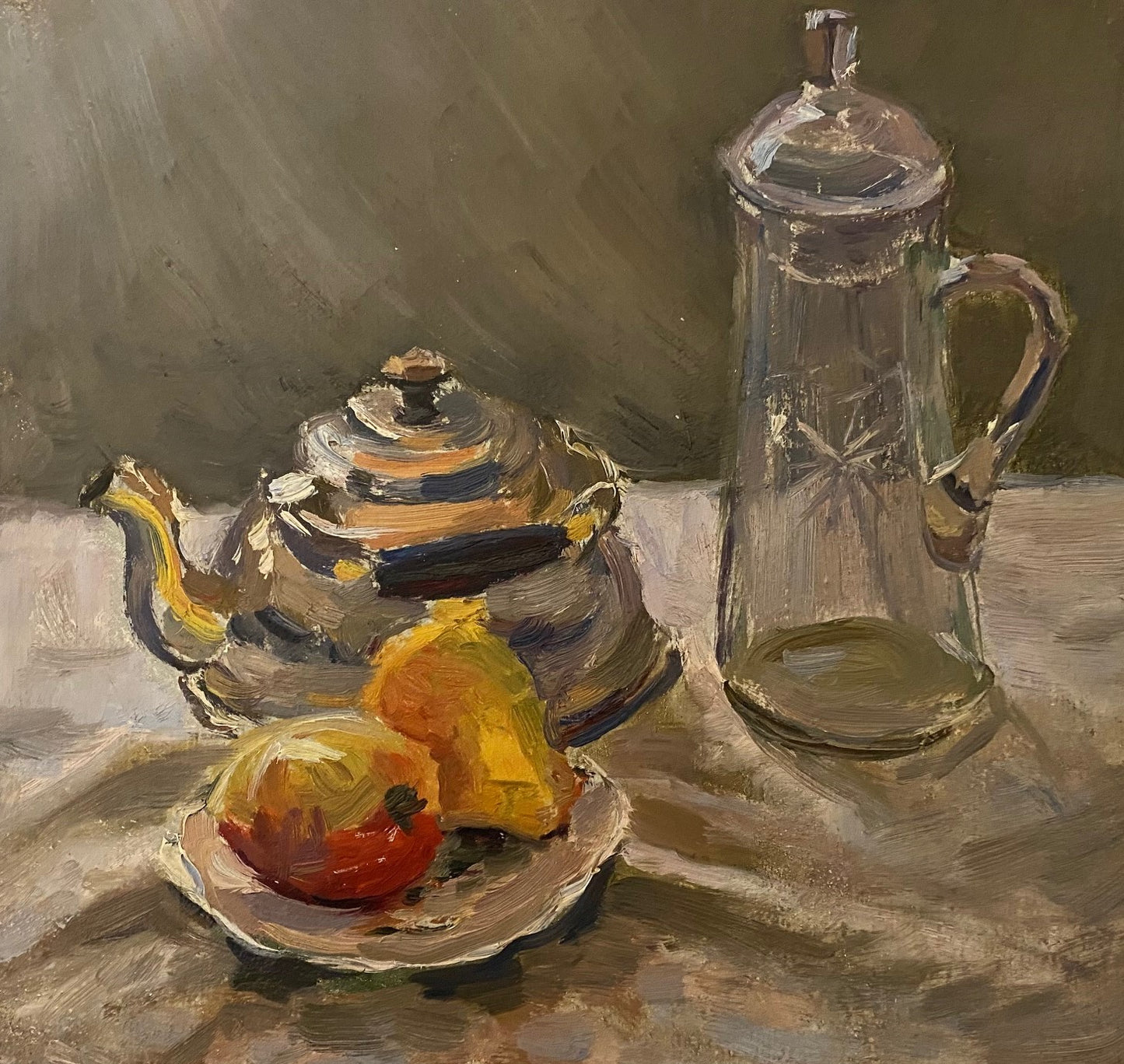 Stilleben Teekanne und Früchte. 1953.