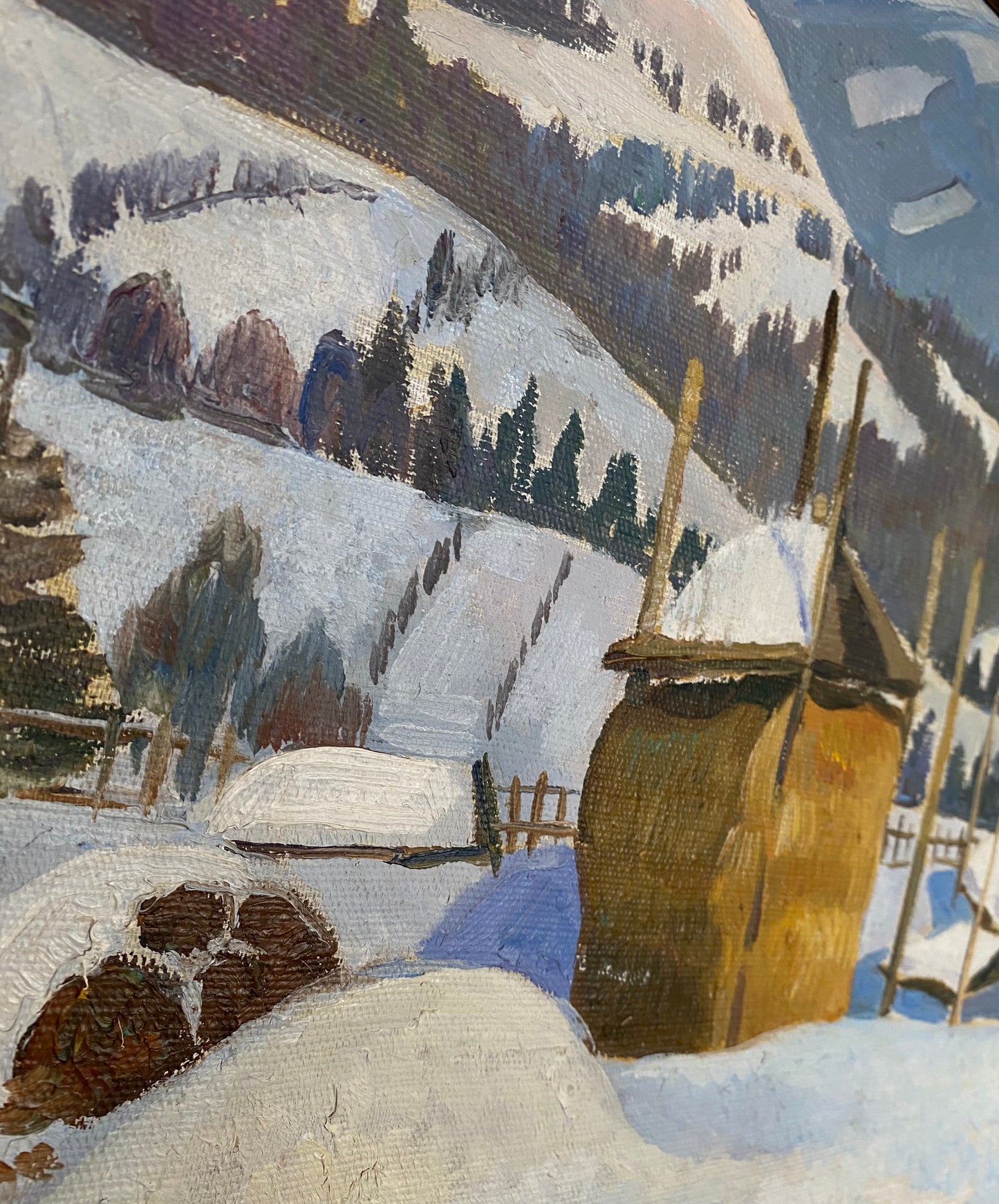 Winter im Dorf von Karpaty. 1970er.