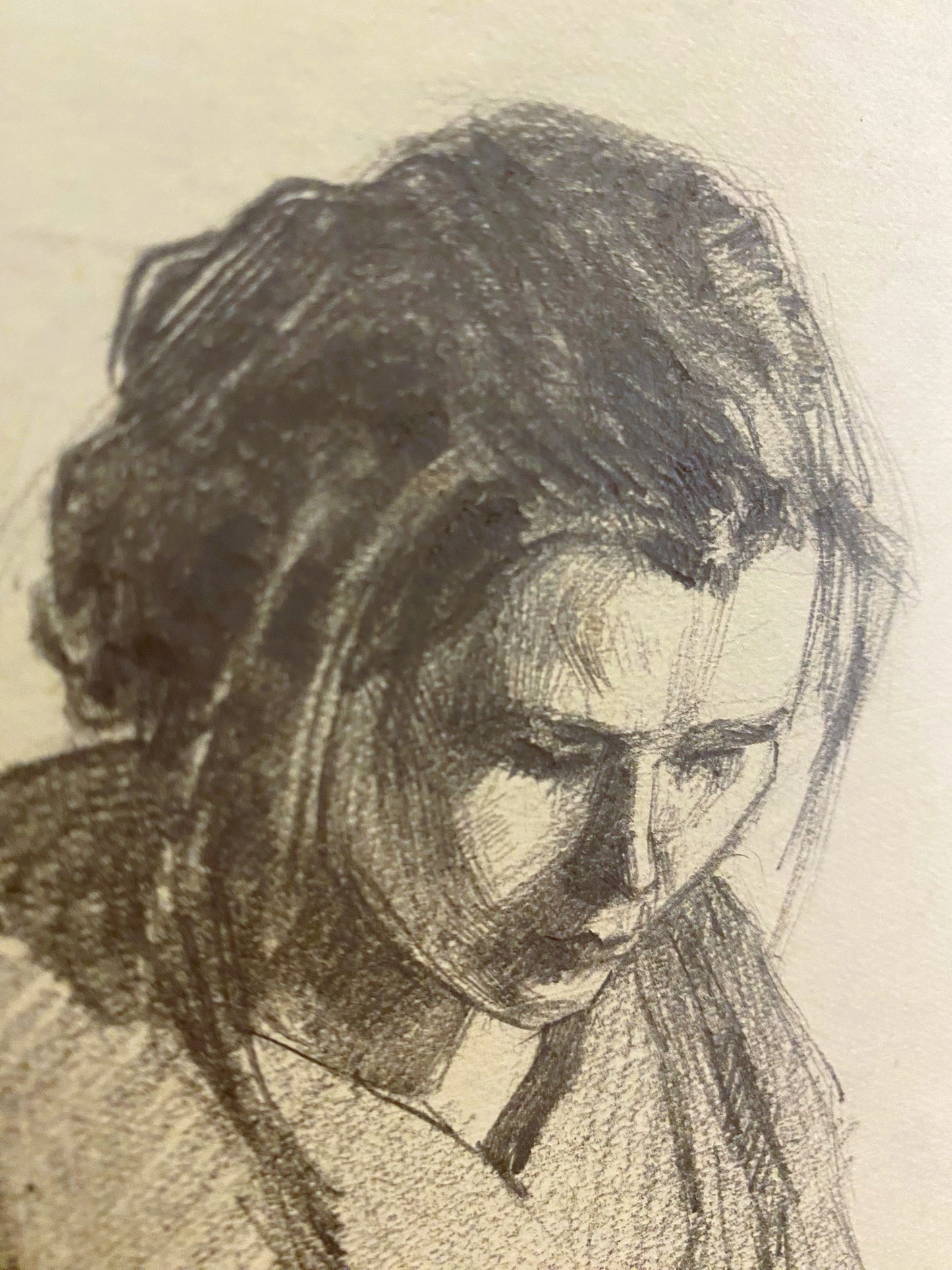 Porträt einer Frau, die ein Messer schärft. 1955.