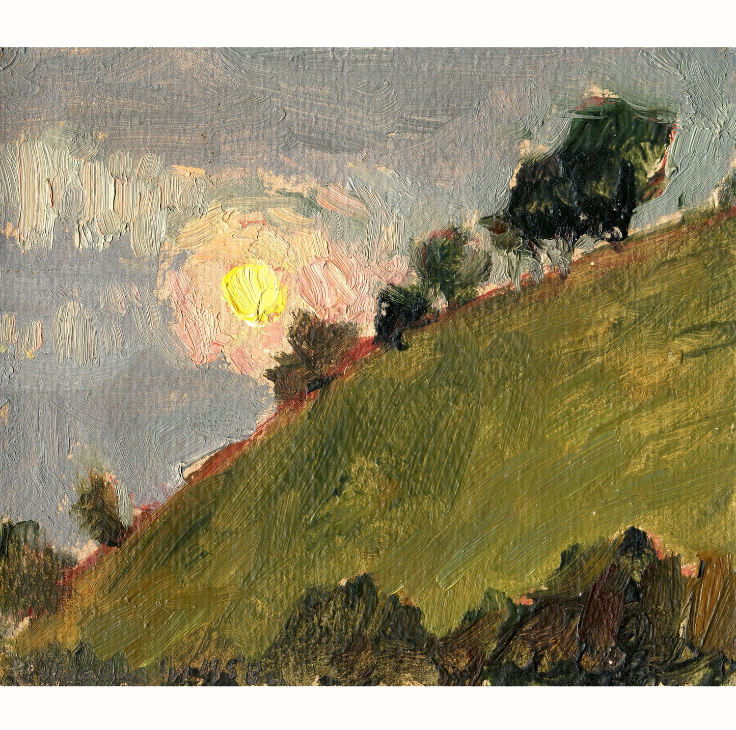 Sonnenuntergang über dem Hügel. 1958.