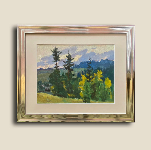 Landscape with trees and mountains. 1970s.