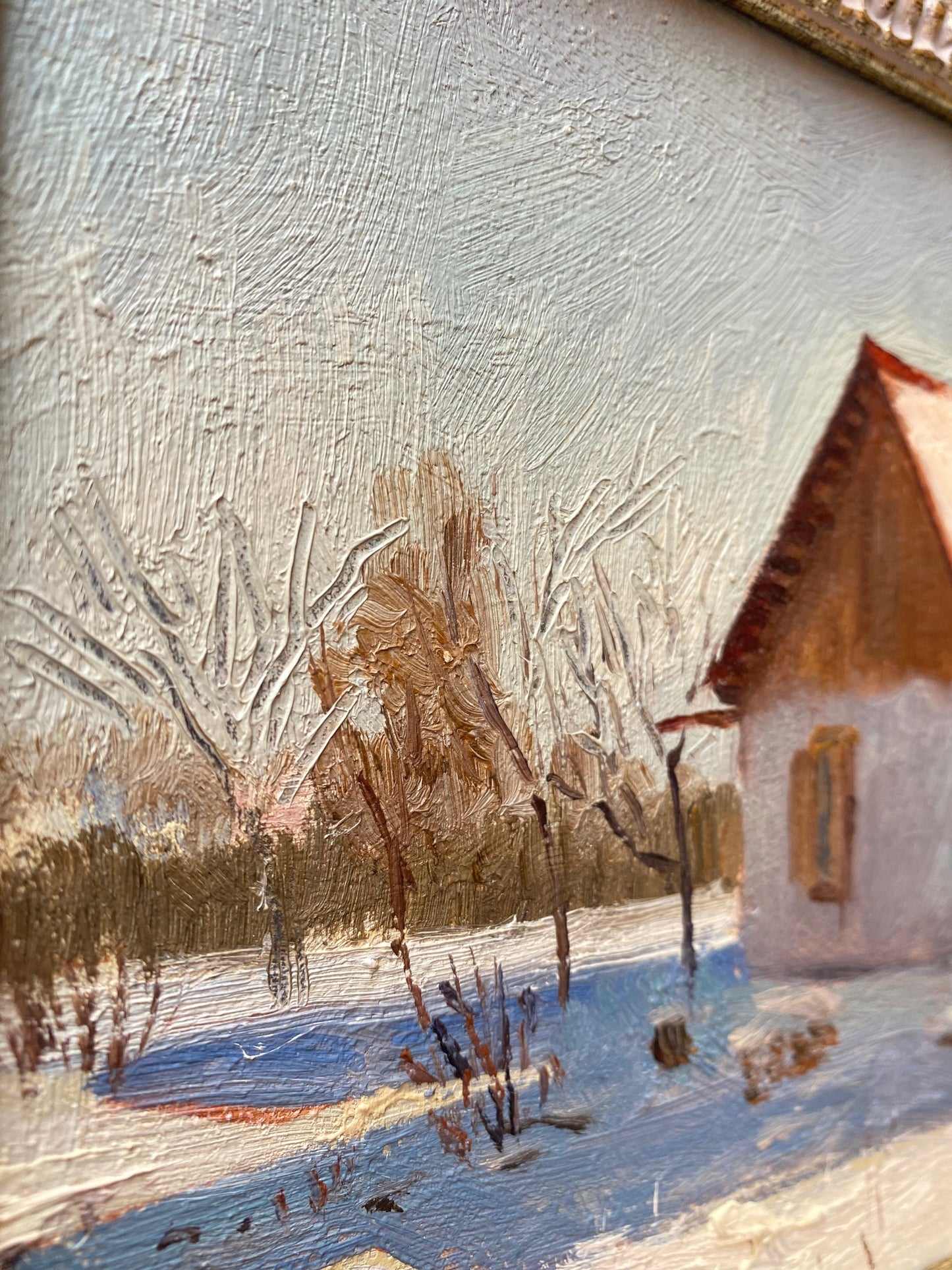 Ländliche Landschaft Winter im Dorf. 1955.