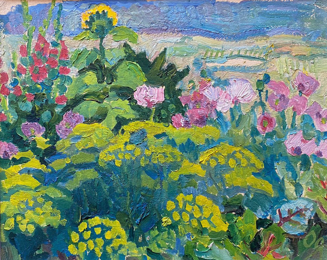 Landschaft mit Sommerblumen. Ungefähr 1980er Jahre