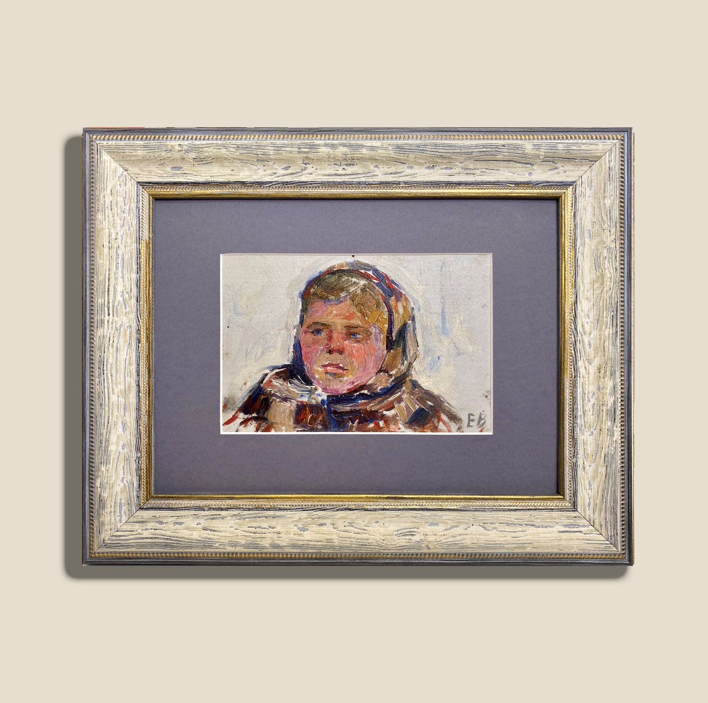 Mädchen mit Kopftuch. Ungefähr 1970er.