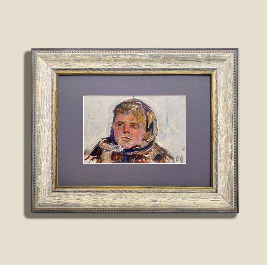 Mädchen mit Kopftuch. Ungefähr 1970er.