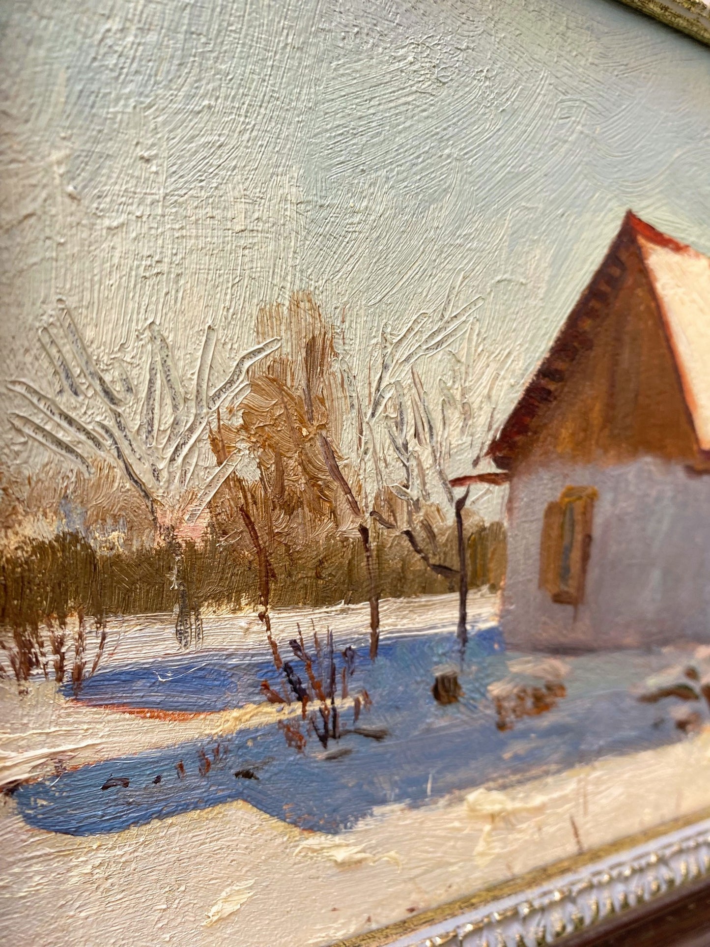 Ländliche Landschaft Winter im Dorf. 1955.