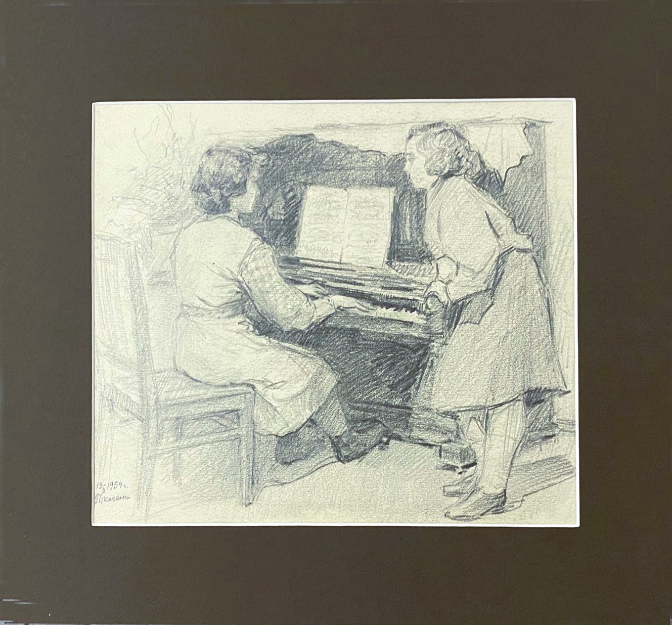 Zeichnung "Die Mädchen spielen Klavier". 1954.