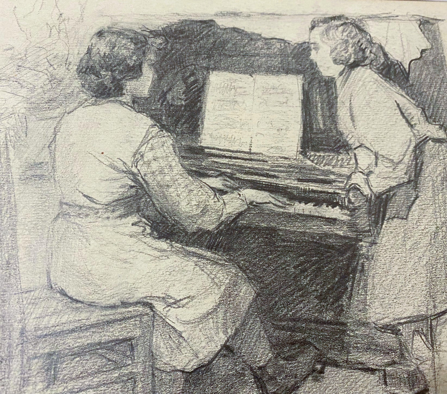 Zeichnung "Die Mädchen spielen Klavier". 1954.